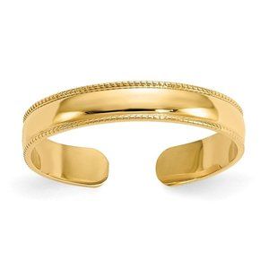14k Yellow Gold Solid Toe Ring Milgrain Adjustable